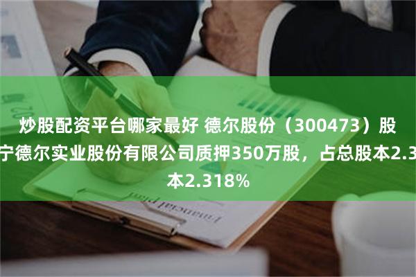 炒股配资平台哪家最好 德尔股份（300473）股东辽宁德尔实业股份有限公司质押350万股，占总股本2.318%